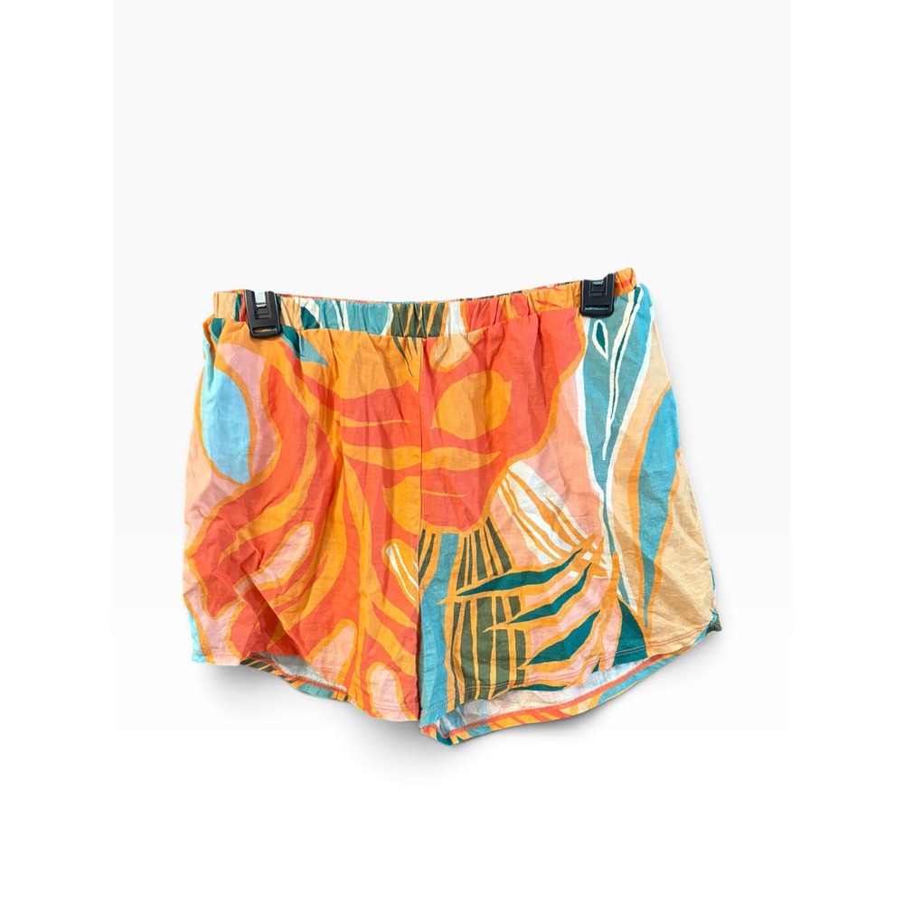 Vitamin A Womens Tropical Floral Linen Blend Elastic Waist Shorts Orange Teal M